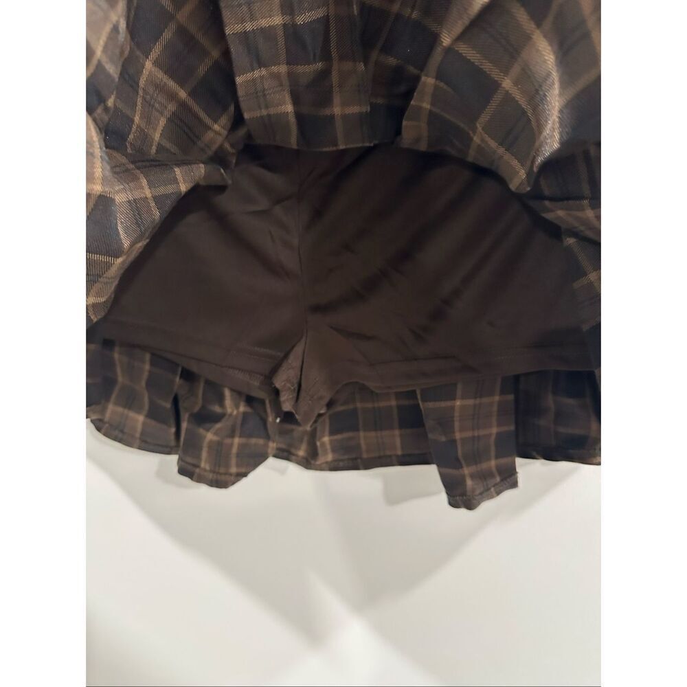 Brown Plaid Micro Mini Skort - Brown Plaid - Picture 8 of 10